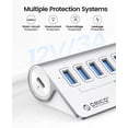 thumbnail image 5 of ORICO USB Hub 10Gbps with 7 USB A Ports, USB 3.2 Gen 2 Hub with 1.64Ft USB-C Cable and USB-A Adapter USB Splitter for iMac, All MacBooks, Mac Mini, 5 of 7
