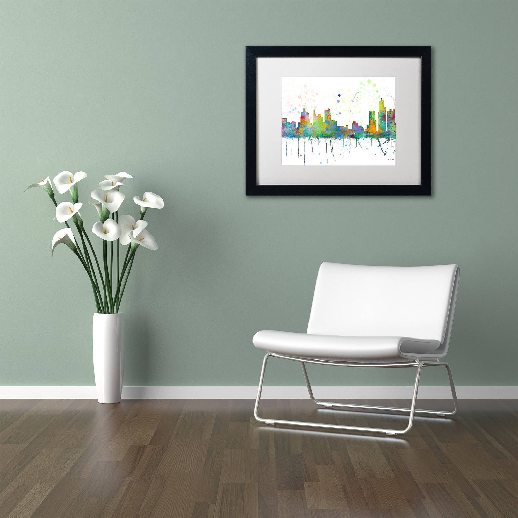 Trademark Fine Art "Detroit Michigan Skyline Mclr-1" Canvas Art by Marlene Watson, White Matte, Black Frame