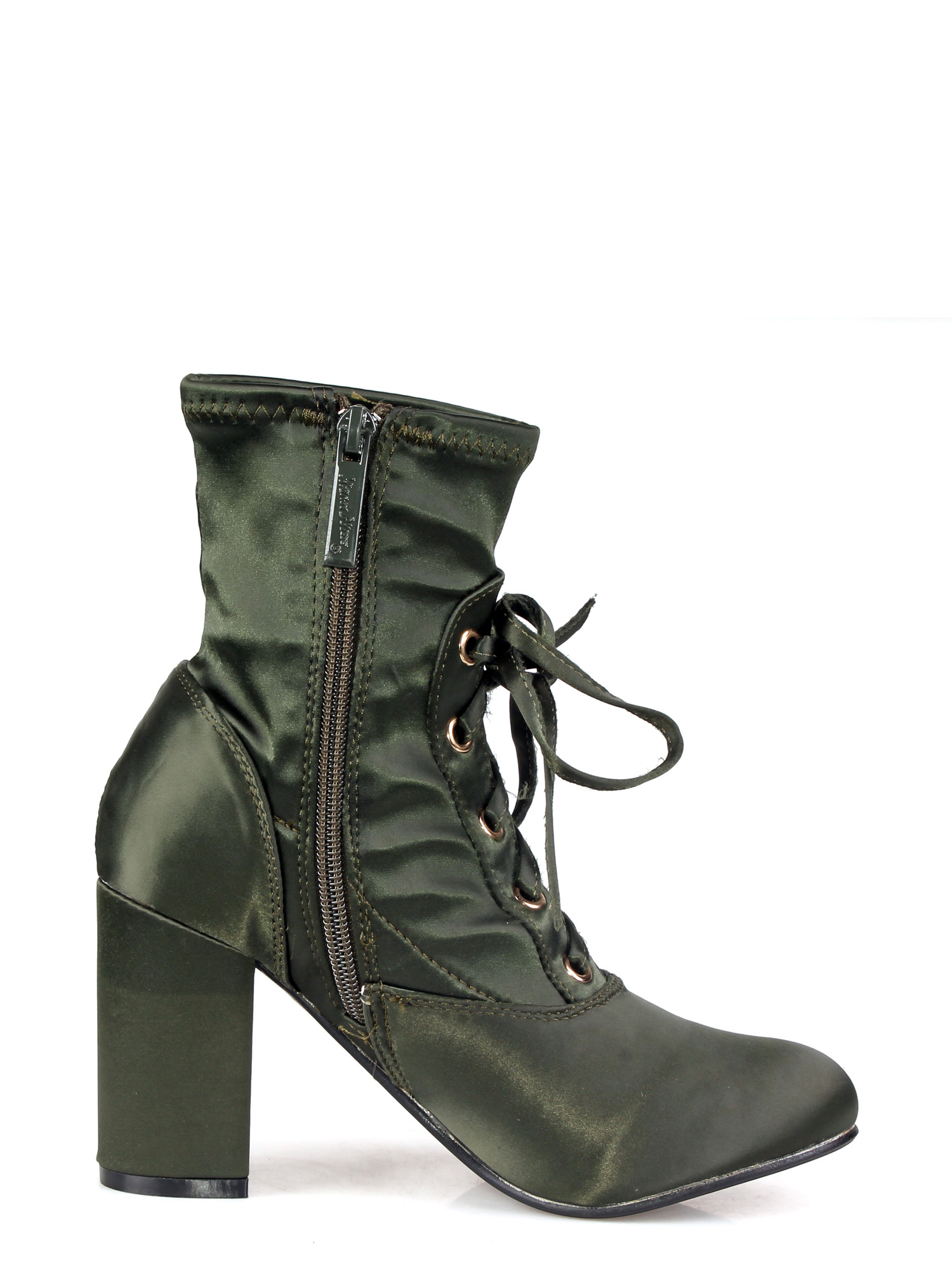 Nature Breeze Lace up Almond Toe Chunk Heel Women's Anke Boots in Olive - image 3 of 4