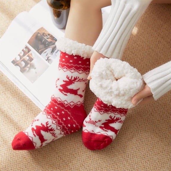 Sock for Women，Clearance Women Winter Thick Slipper Socks With Grippers Non Slip Christmas Warm Fuzzy Socks