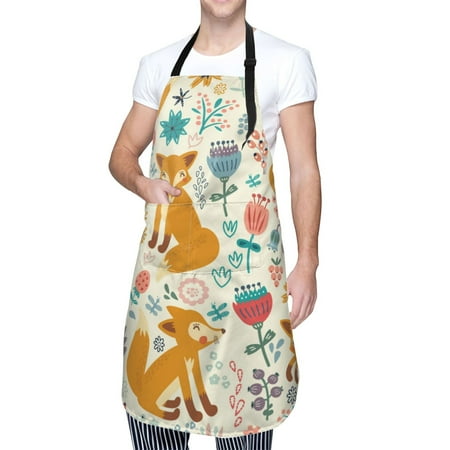 

Kdxio Whimsical Fox Floral Garden Apron with Pockets Adjustable Kitchen Aprons for Men Women Waterproof Aprons for Cooking Drawing Crafting Baking Household Cleaning