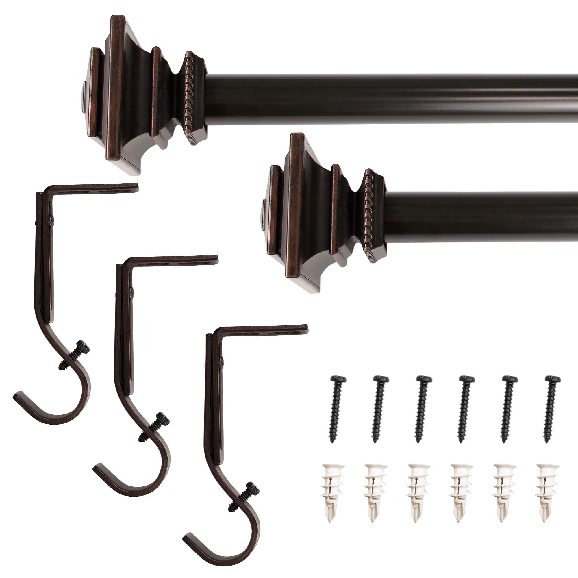 1" Single Curtain Rod Set with Square finials