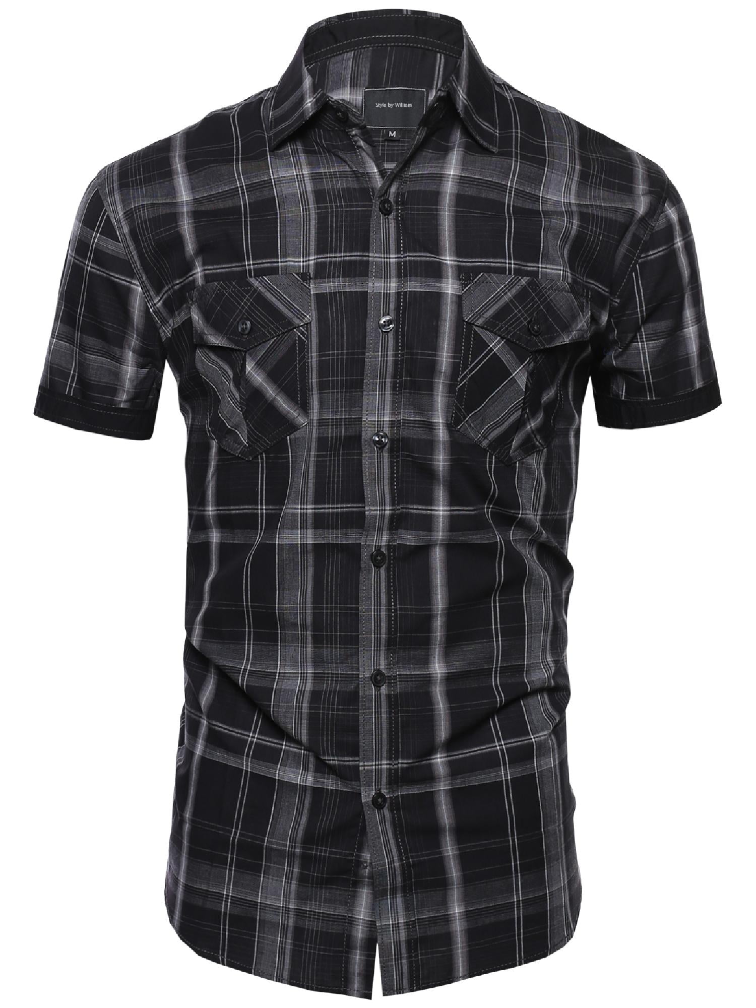 FashionOutfit Men's Loose Fit Plaid Checkered Short Sleeve Button Down Shirt Top 