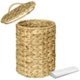 thumbnail image 1 of Bote de basura, hecho a mano, de mimbre bohemio con tapa, jacinto de agua, 1 of 7