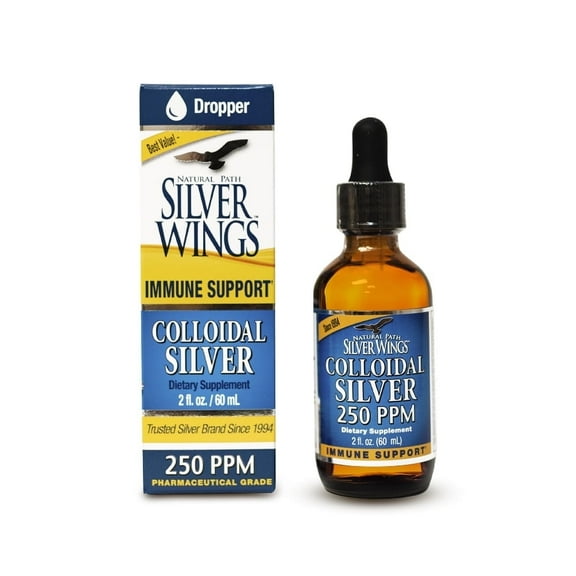 Natural Path Silver Wings Colloidal Silver Liquid  - Enhanced Immune Support Supplement -  High Strength, - 250ppm (1250mcg) - 2oz Dropper