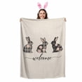 thumbnail image 2 of Throw Blanket Fleece Throw Blanket 50x60in, Easter Plaid Rabbit on Blue Soft Lightweight Bed Blankets Welcome Quote Retro Lines Fuzzy Couch Blankets for All Season, 2 of 9