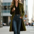 thumbnail image 5 of ClodeEU Women's Long Casual Retro Velvet Color Block Lapel Collar Coat with Pockets,Trendy Trench Coat Army Green,Womens Plus S, 5 of 8