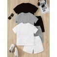 thumbnail image 3 of Jolyshlid Boys Shorts Sets 6Pcs Summer Outfits Texture Short Sleeve T Shirts and Shorts Sets for Kids White Grey Black 4-14 Years, 3 of 7