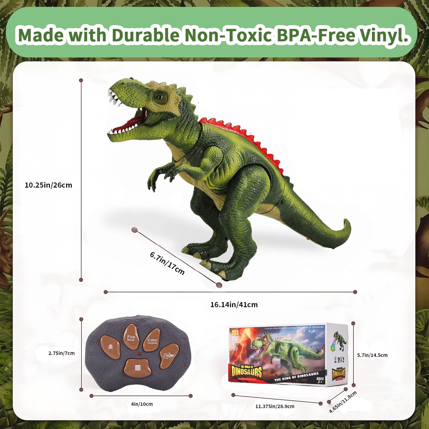 XINGLUKE Remote Control Dinosaur Toys for Kids, Walking RC T-Rex Toys with Light, Colorful Sprays and Roars Sounds for Boys Girls 3+ Years Old