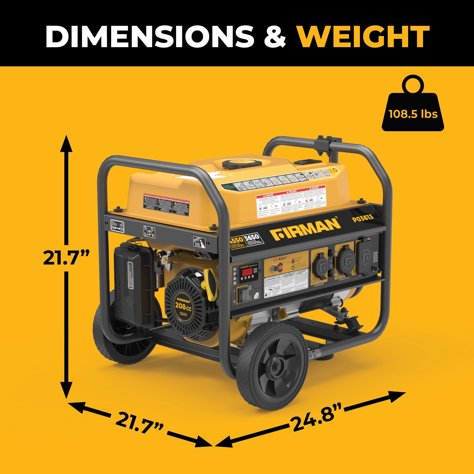 FIRMAN P03613 4550/3650W Gas Portable Generator 4550W Recoil Start 120V with CO Alert