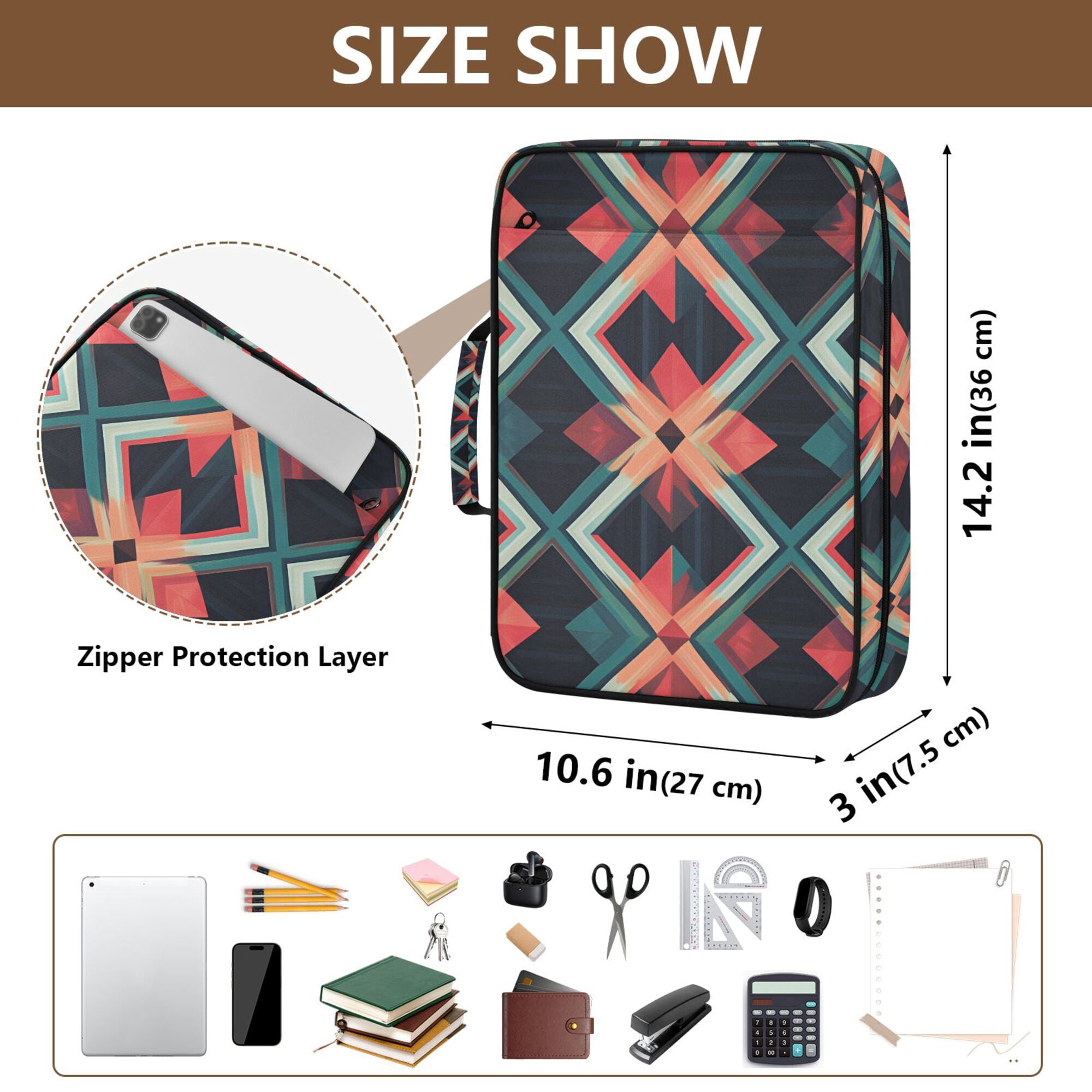 FORMRS Accordion File Folder A4 Size 7-Pocket Expanding Document Organizer Bag with 3 Ring Binder, Green Abstract
