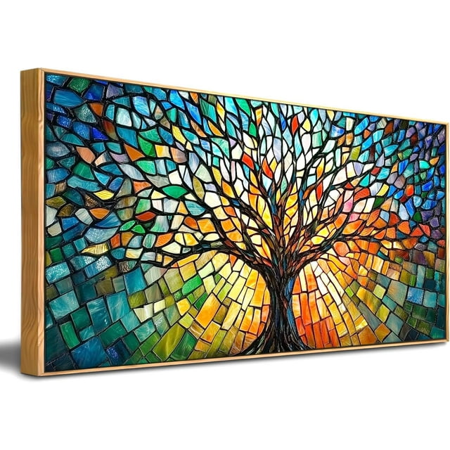 with Solid Wood Frame Abstract Wall Art for Living Room Large Size 60x120cm Abstract Canvas Wall Decoration Art Painting Colored Tree Modern Art Decoration
