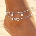 thumbnail image 1 of Tobilleras con cuentas dobles Tobilleras de plata para siempre Cadenas de pie con cuentas de playa para mujeres y niñas ER, 1 of 4