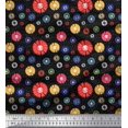 thumbnail image 1 of Soimoi Black polyester Crepe Fabric Dots & Aster Floral Print Sewing Fabric Yard 52 Inch Wide, 1 of 3