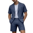 thumbnail image 2 of TrendOFT Mens Suit Sets Casual Formal Jackets And Shorts Two Piece Blazer Set Wedding Party Business Wear Navy XXXL, 2 of 7