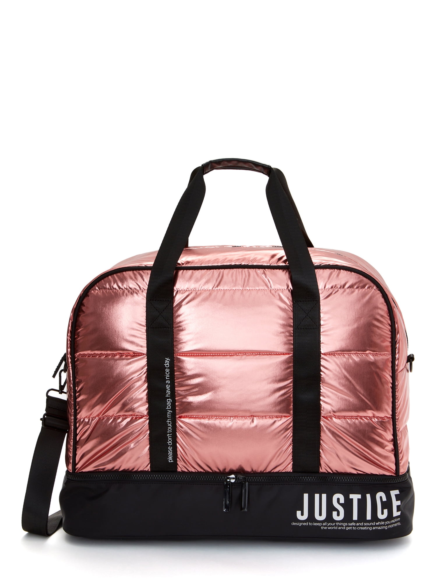 Justice Girls Weekender Duffel Handbag Gold Shiny Nylon