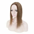 thumbnail image 5 of MY-LADY Clip in Hair Topper 100% Remy Human Extensions Women Toupee Silk Base Hairpiece with Bangs for Loss Hair #4P27 Brown & Dark Blonde 14", 5 of 8