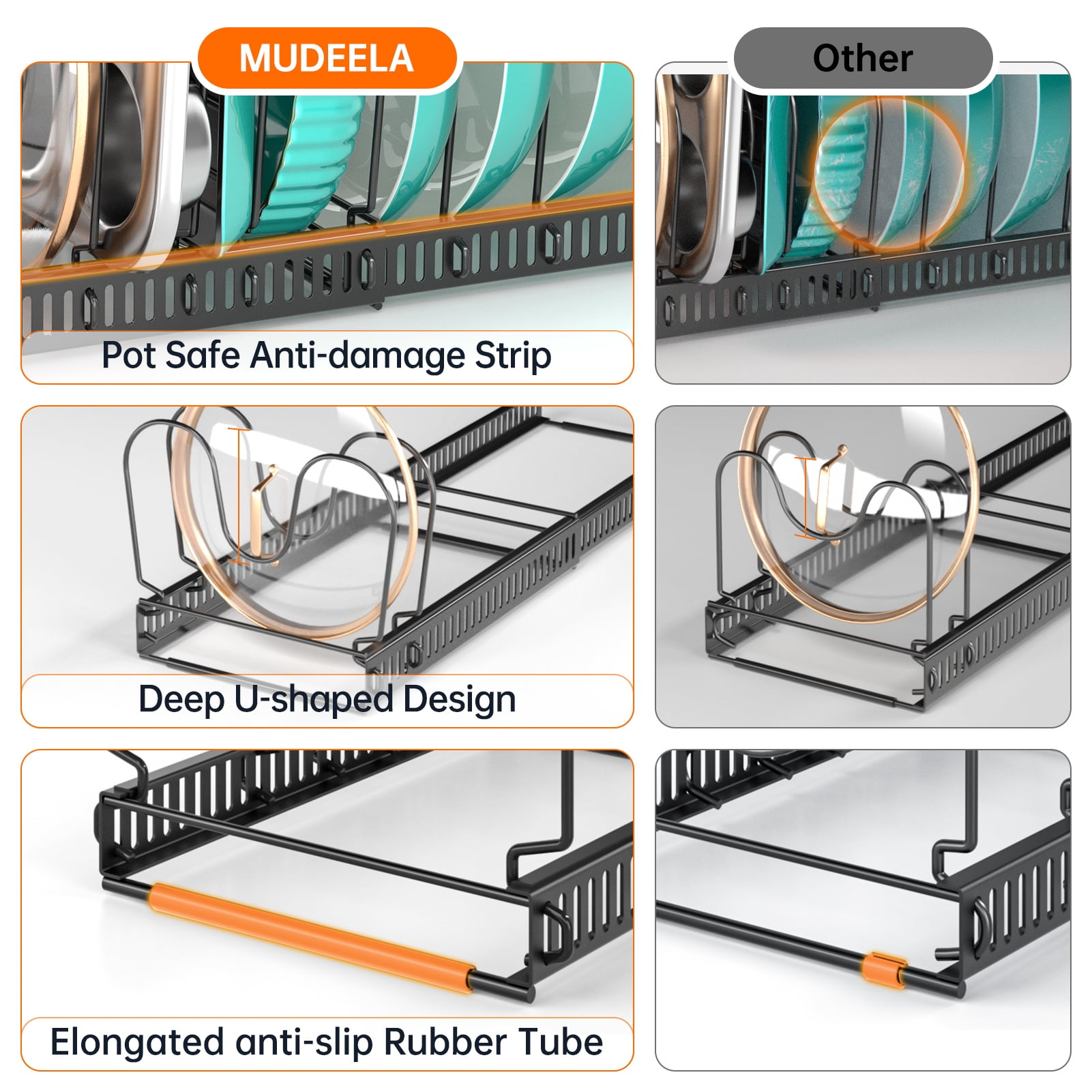 MUDEELA 6 Tier Heavy Duty Pan Organizer, Pan Rack Holds Cast Iron