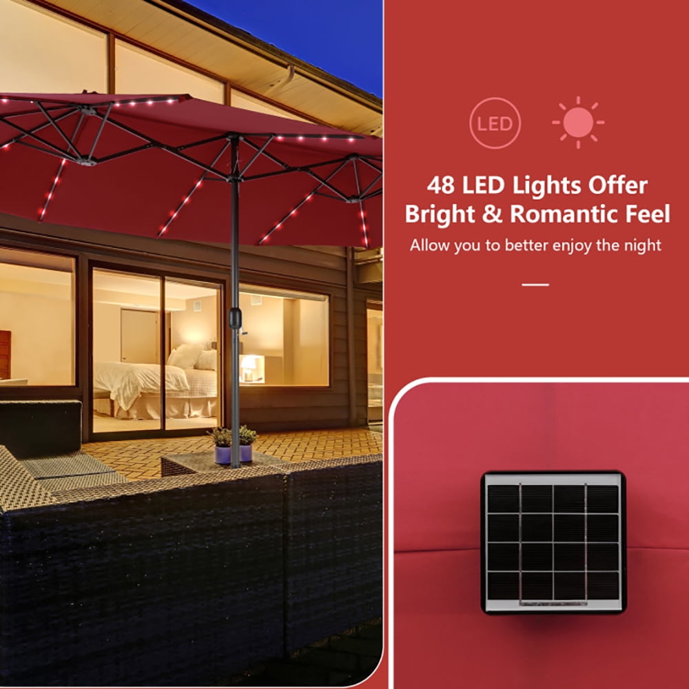 Aimee Lii 15 Feet Double-Sided Patio Umbrella with 48 LED, Sunbrella Patio Umbrellas, Red