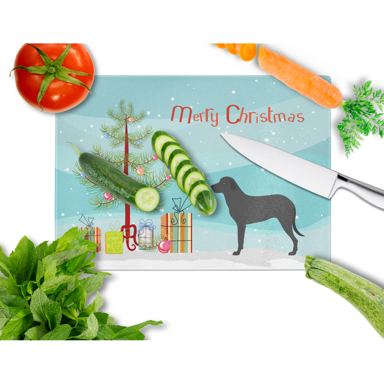 Caroline's Treasures Majorca Shepherd Dog Christmas Glass Cutting Board Large