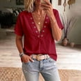 thumbnail image 5 of cocolona Summer V Neck Tops for Women Short Sleeve Grommet Eyelet Shirts Trendy Casual Solid Color Blouses, 5 of 7
