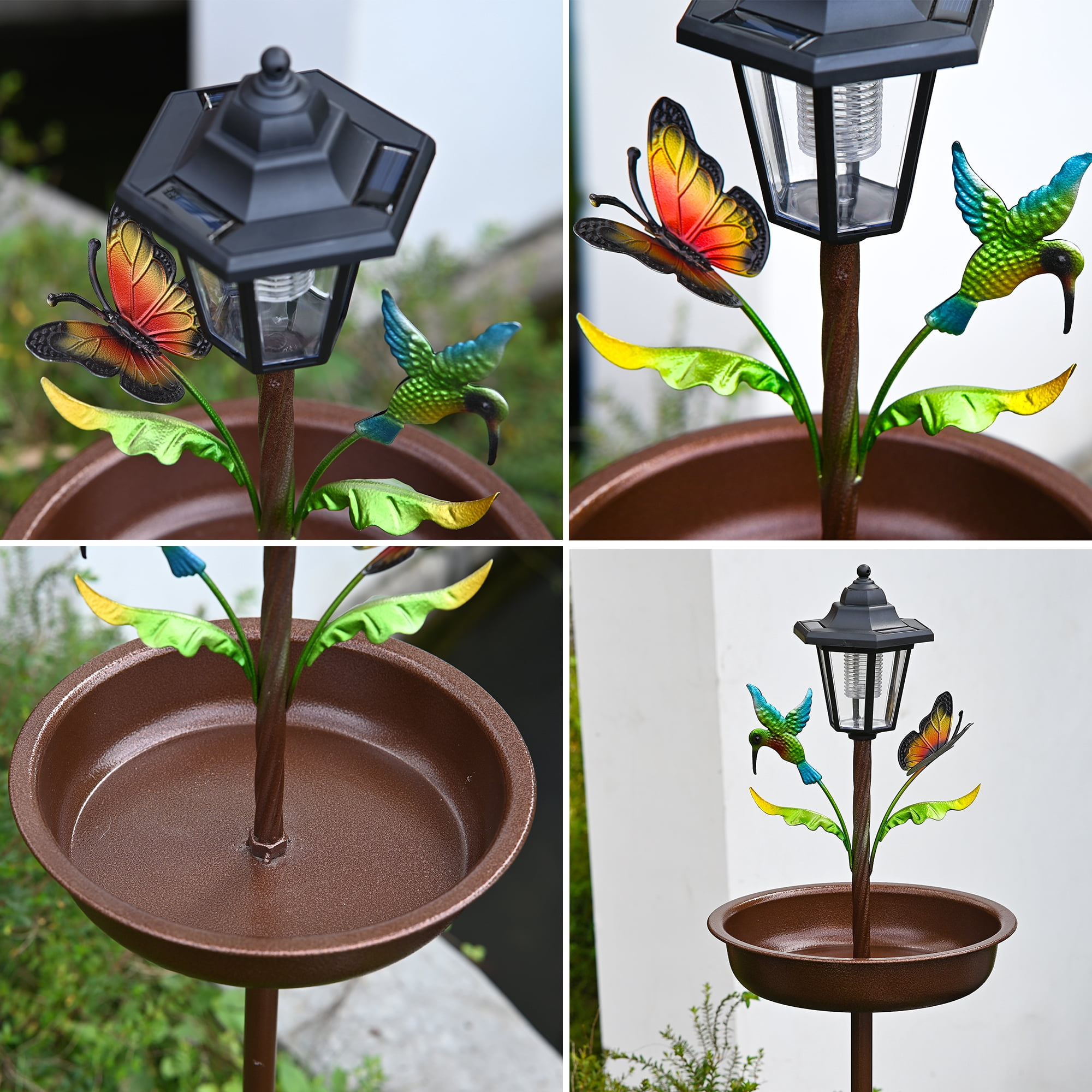 COCOBELA Bird Bath for Outside, 42In Vintage Freestanding Birdbaths with Solar Light for Outdoors, Double Metal Bird Bath Feeder Bowls for Garden Patio Yard Lawn Decor