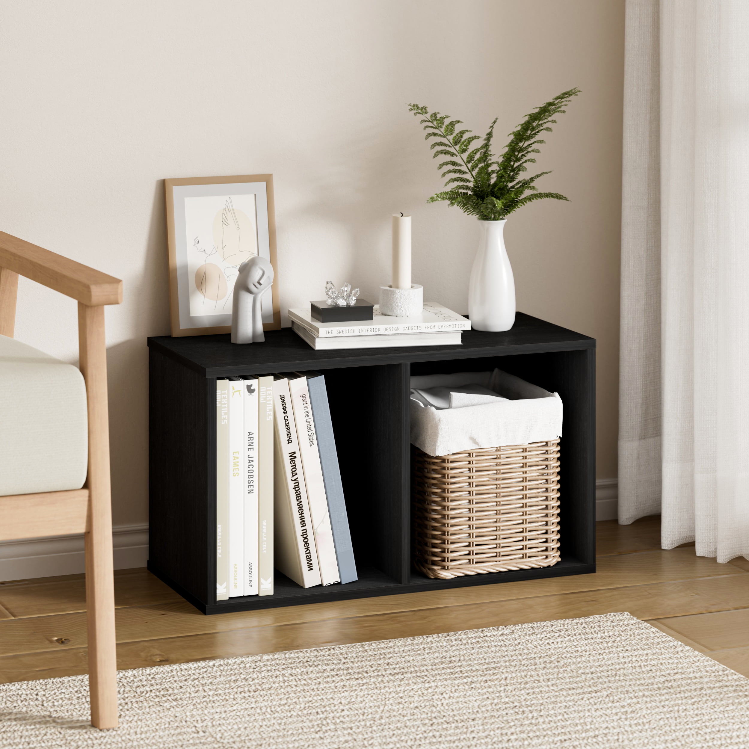 HOMLUX 9" x 12" x 21" Storage Shelf 2 Tier Cube Bookcase, Suitable for Small Space, Black