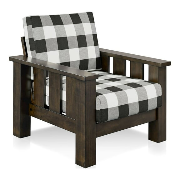 ENITIAL STAR Gavik Modern Solid Wood Frame Upholstery Arm Chair, Dark Walnut