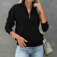 thumbnail image 3 of Jersey con media cremallera Manga larga Color puro Ajuste holgado Mujer elegante Top informal Negro M, 3 of 6
