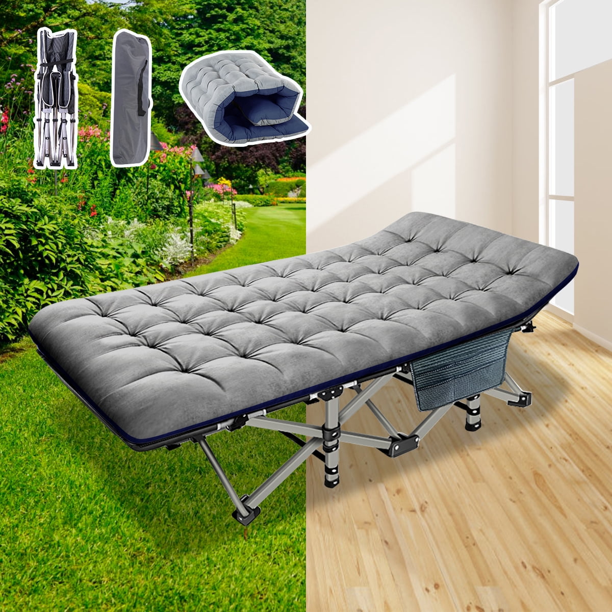 Slsy Folding Camp Cot with 2 Sided Mattress for Adults 880lbs, 75"x28