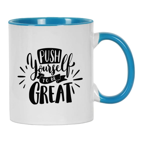 Inkdotpot Push Yourself To Be Great 11 Oz Ceramic Coffee Mug Positive Inspirational Quotes Funny Sarcastic Employee Boss Coworkers Gift-Blue
