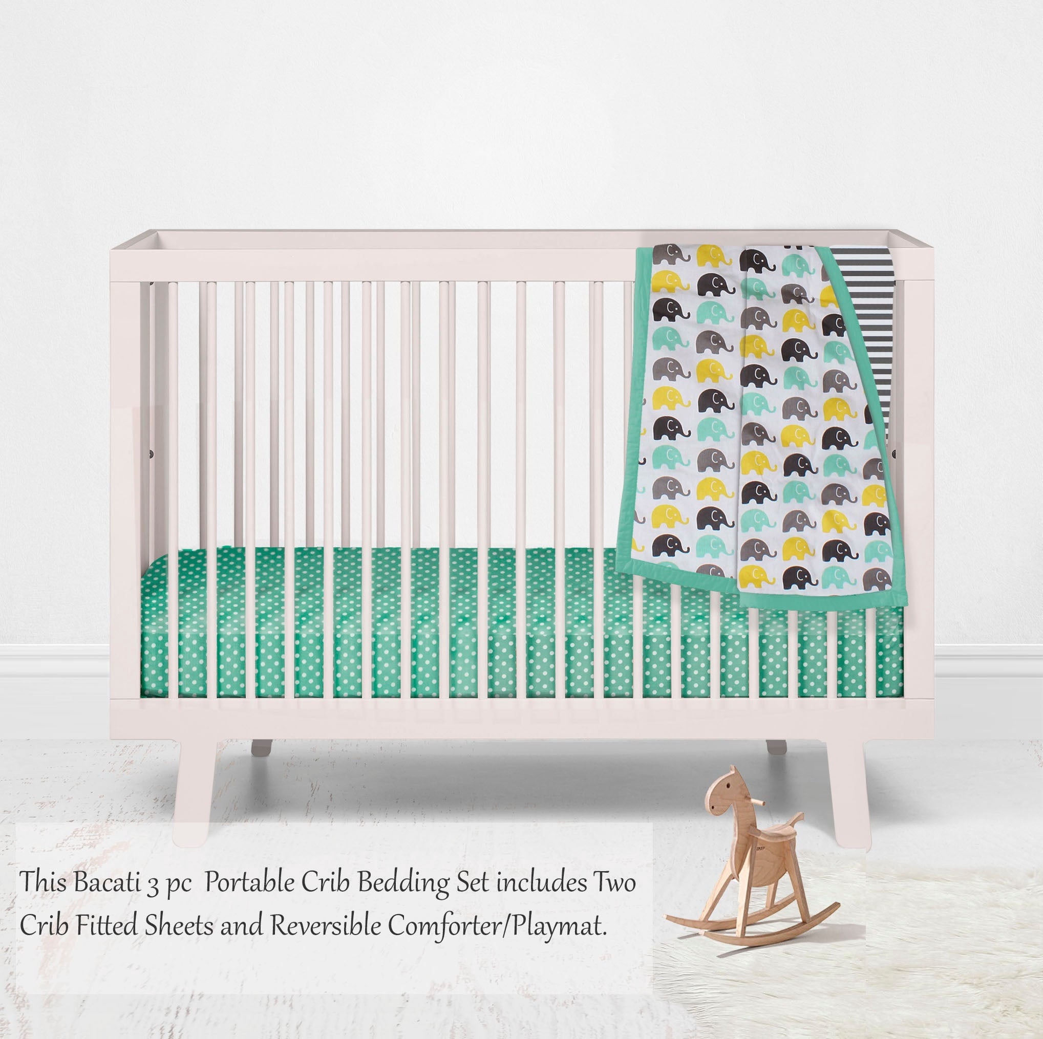 Bacati - Elephants Mint/Yellow/Grey Mini Crib Bedding Set