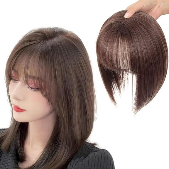 Make Hair Thicker Instantly-Air Bangs Hair Piece, Confideint/Curetoaway Clip in Bangs Real Human Hair, Clip On Bangs for Women, Receding Hairline Band Women, Fake Bangs(Dark Brown-25cm/9.84in)