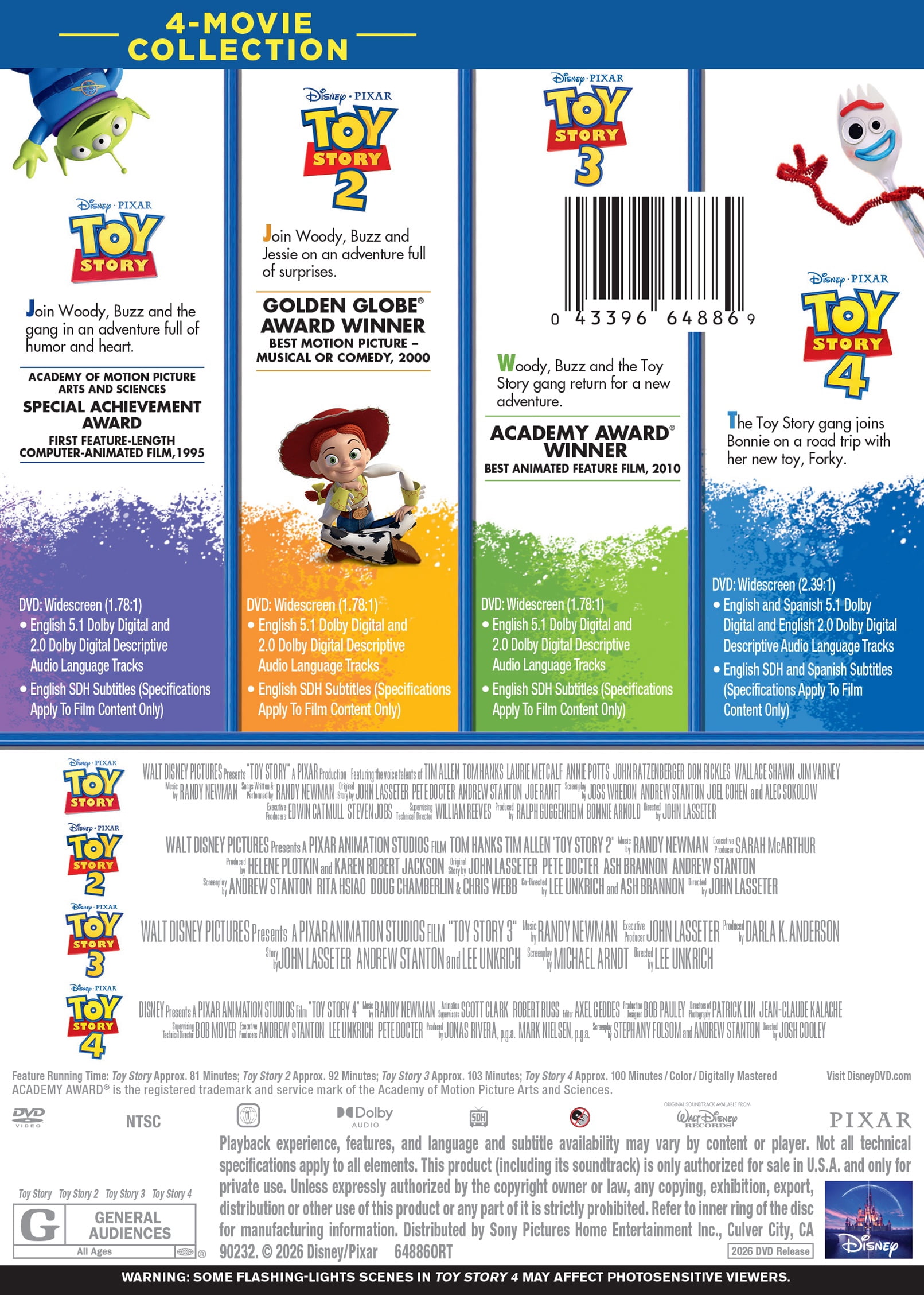 Toy Story 4-Film Collection (Walmart Exclusive) (DVD) Walt Disney Pictures, Adventure, Comedy, Family, Animation