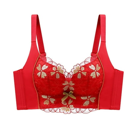 Bras for Women No Underwire Lace No Steel Ring Full Coverage Push Up Plus Size Underwear Sports Bra Red 36 C