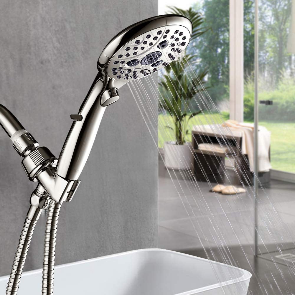 VXV Bathroom Handheld Shower Head with on off Switch, 6 Spray Setting Removable High Pressure Showerheads with 6 FT Stainless steel Hose and Adjustable Angle Bracket(Brushed Nickel)