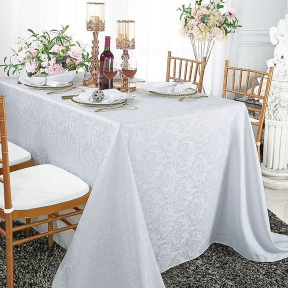 Wedding Linens Inc. 90" x 132'' Rectangular Jacquard Damask Polyester Tablecloth Table cover linen - White