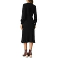 thumbnail image 3 of INSPIRE CHIC Women's Ribbed Knit Dress Crew Neck Pleated Lantern Sleeve Midi A-line Dresses S Black, 3 of 6