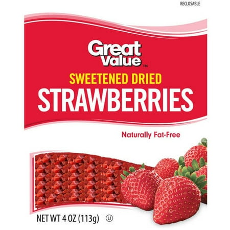 Great Value Sweetened Dried Strawberries, 4 Oz.