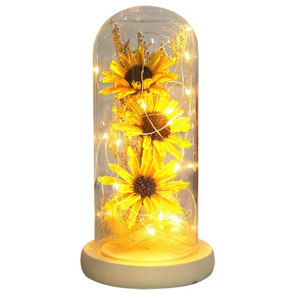 Sunflower Light Artificial Sunflower in Glass Dome with Led Light Strip Enchanted Sunflower Lamp Home Decoration Romantic Gifts for Valentines Day Mothers Day Birthday Christmas Thanksgiv