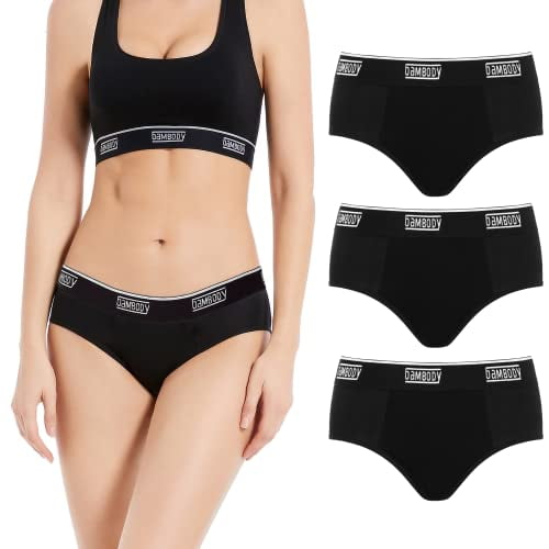 Leak Proof Hipster Sporty Period Panties for Women and Teens - 3 Pack Black  - Medium 