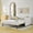 Beige 91, variant on King Size Cream Bouclé Fabric Platform Bed with Cloud-Like Upholstered Headboard and Solid Wood Legs, No Box Spring Needed for Cozy Bedroom