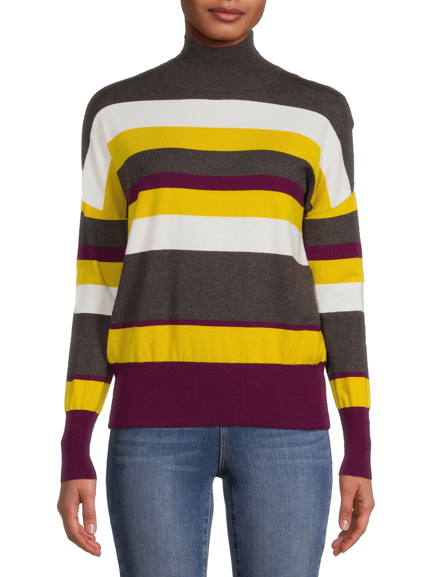 Love Trend New York Women’s Striped Mock Neck Sweater