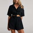 thumbnail image 6 of DHFJKG 2 Piece Outfits For Women Summer Sets Short Sleeve Button Down Lapel Oversized Shirts And Shorts Tracksuit Cozy Outfit, 6 of 9