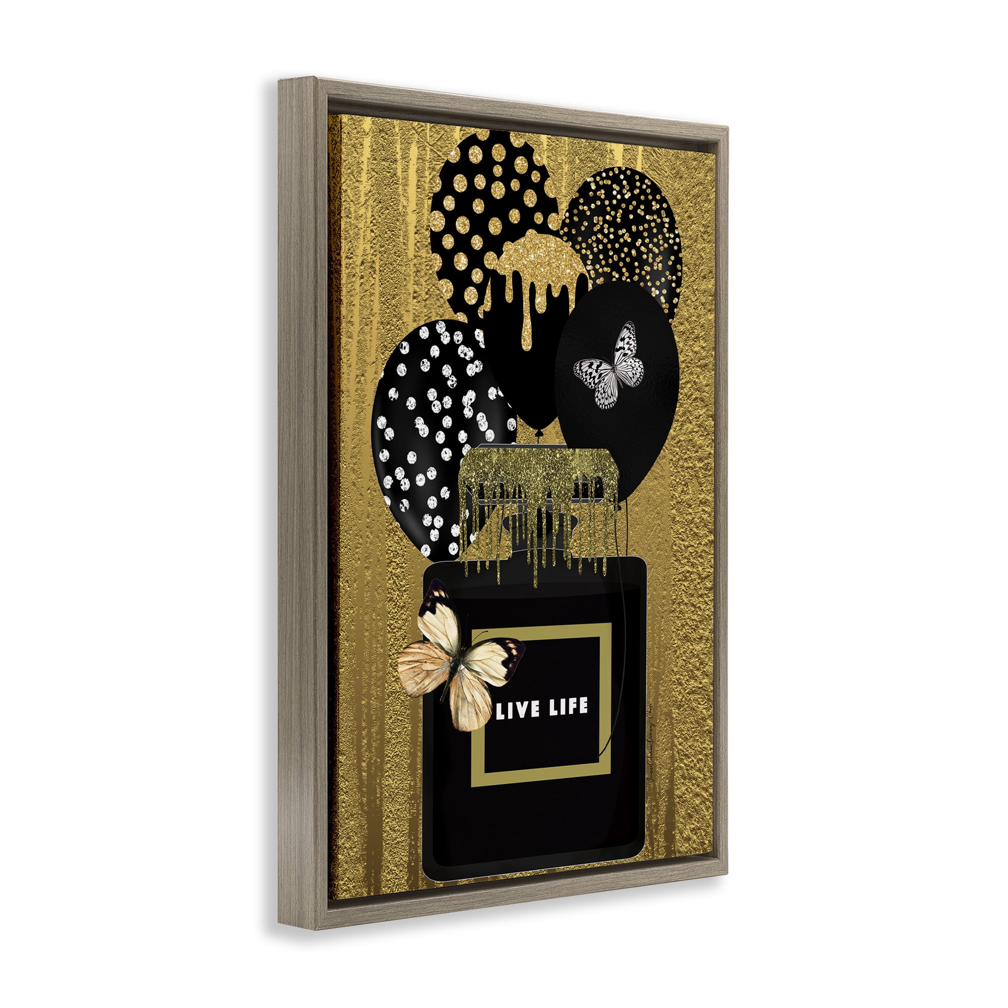 Stupell Industries Live Life Gold & Black Fashion Painting Brown Floater Framed Canvas Art Print Wall Art, 17 x 25