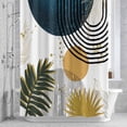 thumbnail image 3 of Bohemian Leaf Shower Curtain for Bathroom Decor, Boho Geometric Stripes Lines Dark Green Waterproof Fabric Shower Curtain, 36"x72" Set with 12 Hooks, 3 of 9