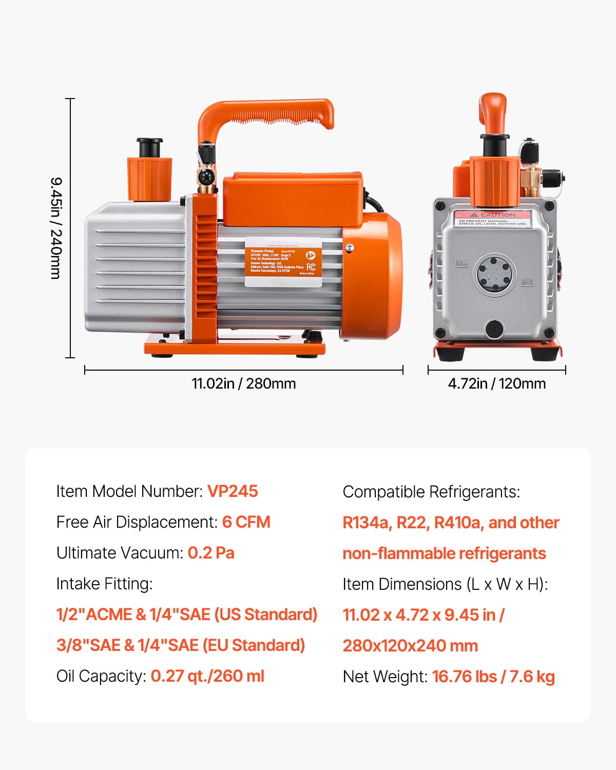 KFFKFF 6 CFM 2-Stage Rotary Vane Vacuum Pump for HVAC Systems, Compatible with R134a R22 R410a Refrigerants, Includes Oil Bottle, Ideal for Automotive AC Maintenance and Resin Degassing