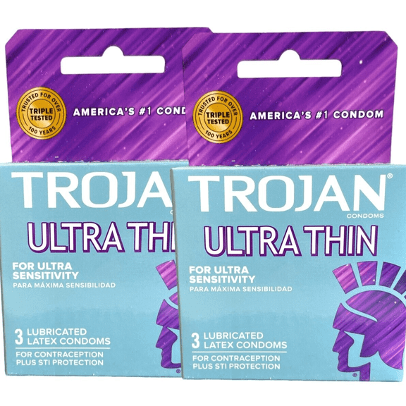 Trojan Condoms Ultra Thin Lubricated Latex for Ultra Sensitivity 3ct, Pack of 2