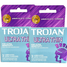 Trojan Condoms Ultra Thin Lubricated Latex for Ultra Sensitivity 3ct, Pack of 2