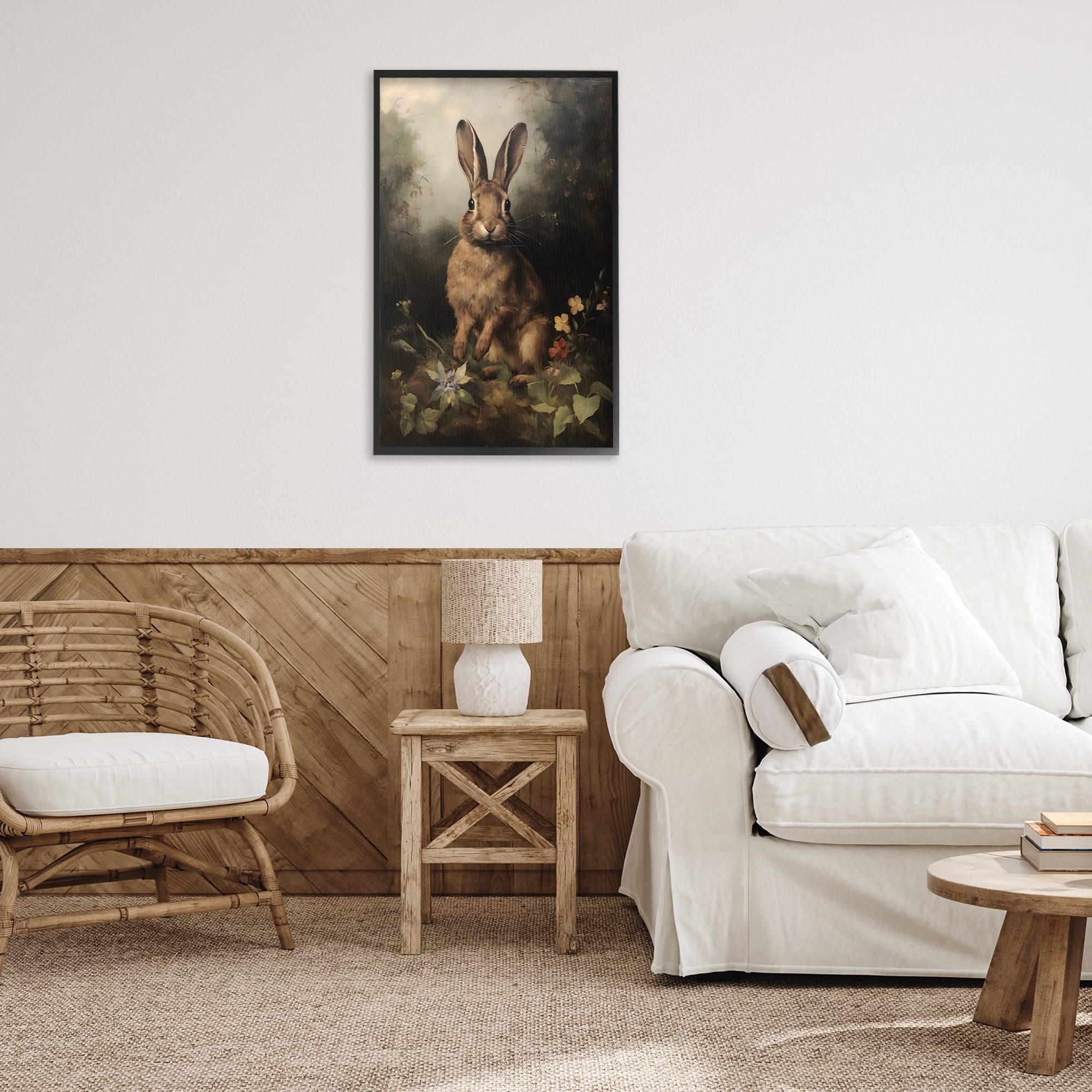 Stupell Industries Bunny in Nature Animals & Insects Painting Black Framed Art Print Wall Art, 20 x 30